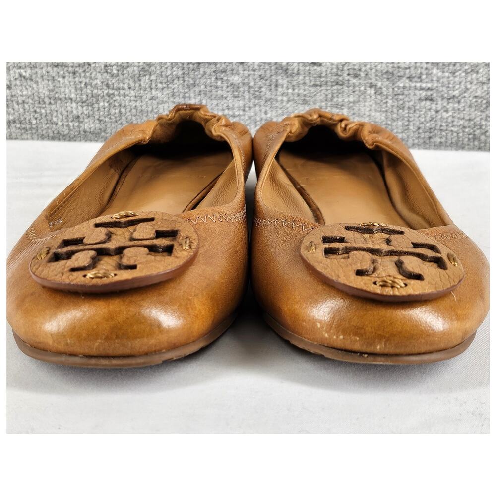 Tory Burch Tan Leather Logo Round Toe Ballet Flats - Picture 4 of 12